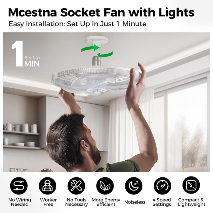 13 in. Small Ceiling Fan with Lights and Remote, Socket Ceiling Fan Light Bedroom, Screw In Dimmable LED Ceiling Fan for Kitchen Living Room-5-ErisView