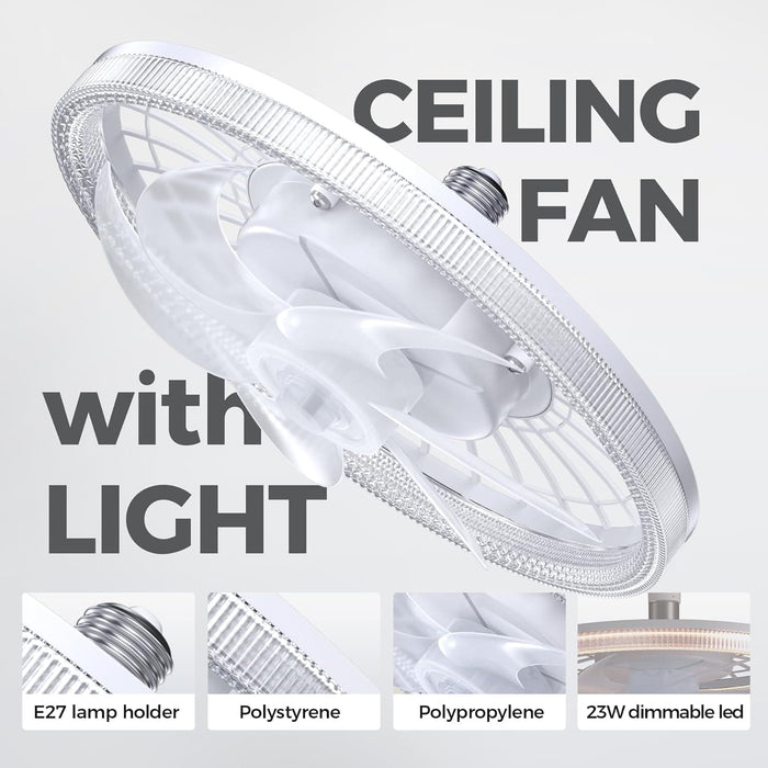 13 in. Small Ceiling Fan with Lights and Remote, Socket Ceiling Fan Light Bedroom, Screw In Dimmable LED Ceiling Fan for Kitchen Living Room-7-ErisView