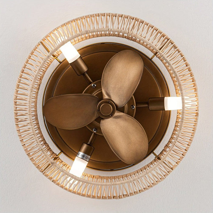 14 in. Farmhouse Reversible Bladeless Ceiling Fan with Case, Coastal Gold Flush Mount Ceiling Fan with LED Light Kit Remote Control-ErisView
