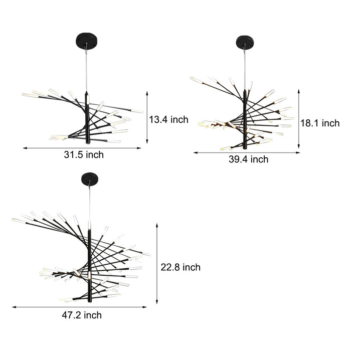 Modern Chandelier Rotating Fireworks. Black/Gold