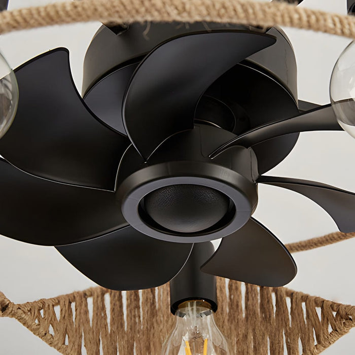 20-in Hemp Rope-Woven Caged Ceiling Fan with Light and Remote. 6-Speed
