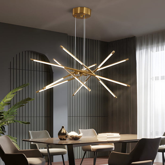 Modern Stepless Dimming Long Strip Sputnik LED Chandelier - Gold/Black+Gold