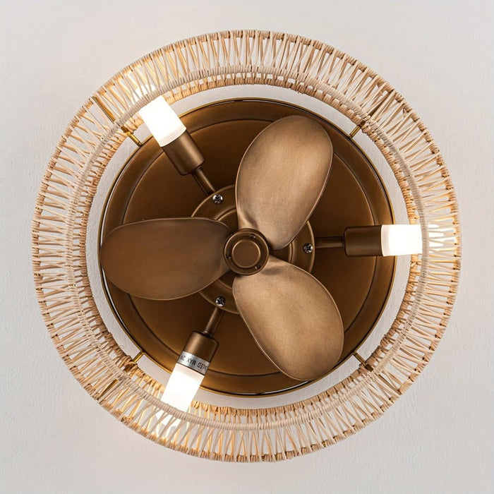 14 in. Coastal Gold Flush Mount Ceiling Fan with LED Light Kit Remote Control, Farmhouse Reversible Bladeless Ceiling Fan with Case ErisView