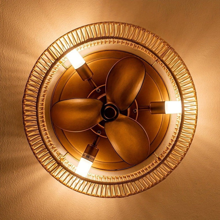 14 in. Coastal Gold Flush Mount Ceiling Fan with LED Light Kit Remote Control, Farmhouse Reversible Bladeless Ceiling Fan with Case ErisView