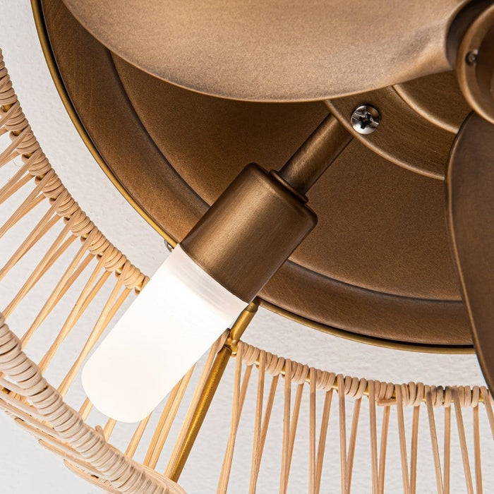 14 in. Coastal Gold Flush Mount Ceiling Fan with LED Light Kit Remote Control, Farmhouse Reversible Bladeless Ceiling Fan with Case ErisView