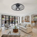 15 in. Black Caged Flush Mount Bladeless Ceiling Fan with Light and Remote,, Small Farmhouse Low Profile Ceiling Fan for Bedroom Dining Room-7-ErisView