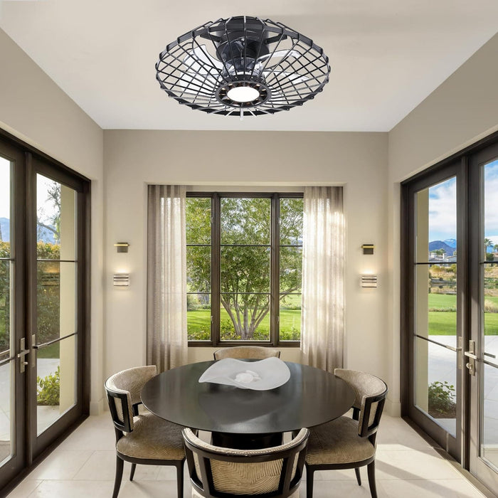15 in. Black Caged Flush Mount Bladeless Ceiling Fan with Light and Remote,, Small Farmhouse Low Profile Ceiling Fan for Bedroom Dining Room-9-ErisView
