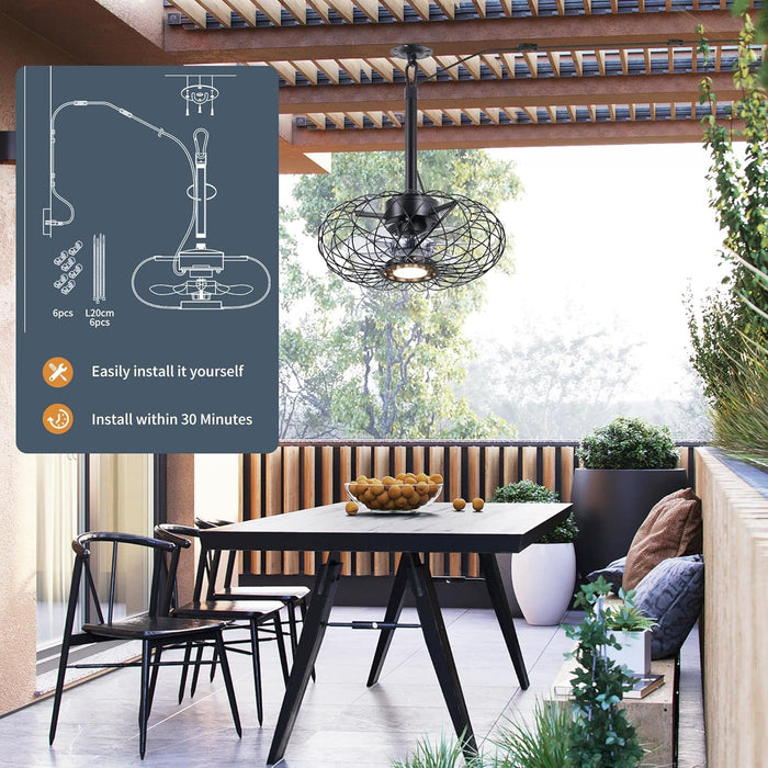 15 in. Black Gazebo Fan with Light, Small Outdoor Ceiling Fan with Light and Remote, Indoor Caged Waterproof Dimmable Outdoor Patio Fans-4-ErisView