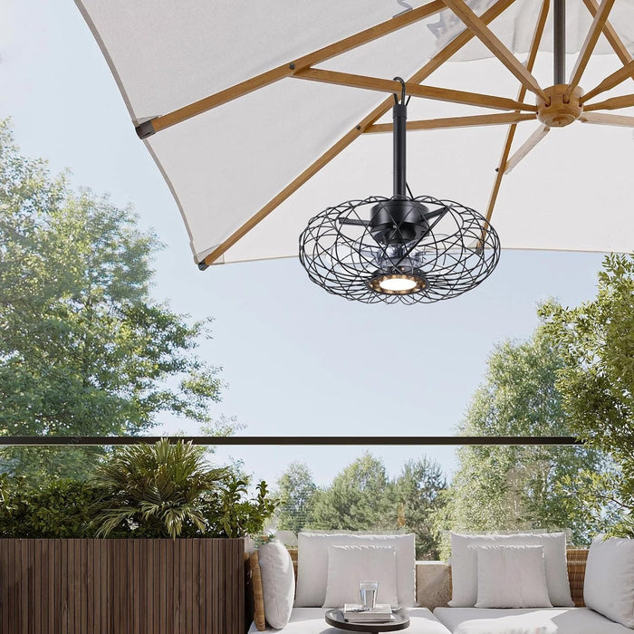 15 in. Black Gazebo Fan with Light, Small Outdoor Ceiling Fan with Light and Remote, Indoor Caged Waterproof Dimmable Outdoor Patio Fans-7-ErisView