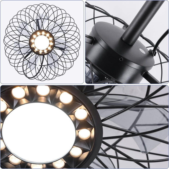 15 in. Black Gazebo Fan with Light, Small Outdoor Ceiling Fan with Light and Remote, Indoor Caged Waterproof Dimmable Outdoor Patio Fans-9-ErisView