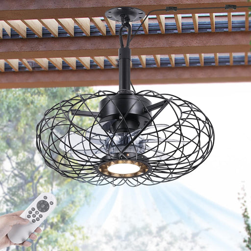 15 in. Black Gazebo Fan with Light, Small Outdoor Ceiling Fan with Light and Remote, Indoor Caged Waterproof Dimmable Outdoor Patio Fans-1-ErisView