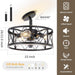 15 in. Caged Bladeless Ceiling Fan with Lights and Remote, Black Industrial Flush Mount Ceiling Fan Light Fixture for Bedroom Kitchen Living Room-2-ErisView