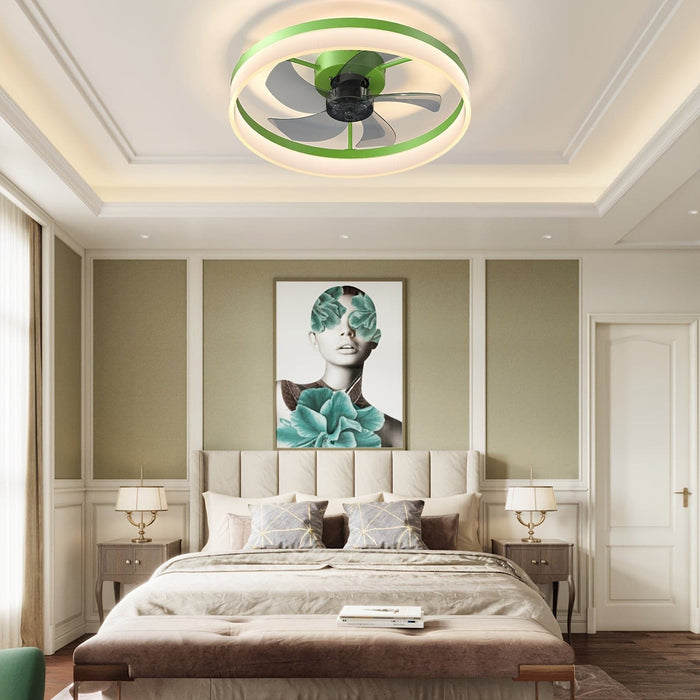 15 in. Green LED Ceiling Fan with Remote, Modern Dimmable Ceiling Fan for Bedroom-ErisView