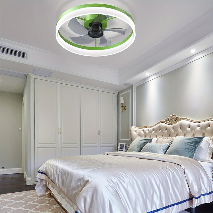 15 in. Green LED Ceiling Fan with Remote, Modern Dimmable Ceiling Fan for Bedroom-ErisView