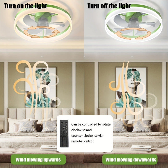 15 in. Green LED Ceiling Fan with Remote, Modern Dimmable Ceiling Fan for Bedroom-ErisView