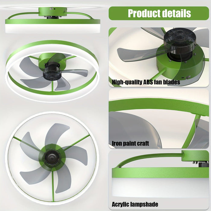 15 in. Green LED Ceiling Fan with Remote, Modern Dimmable Ceiling Fan for Bedroom-ErisView