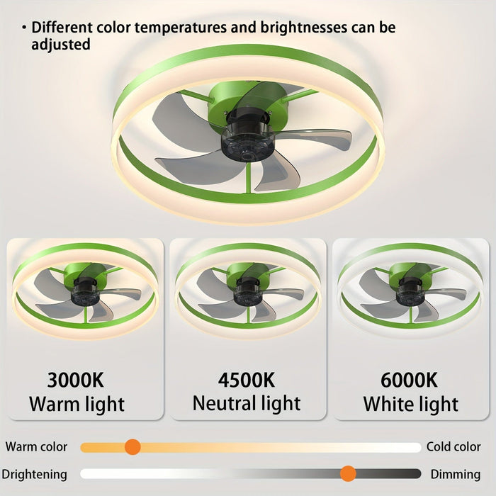15 in. Green LED Ceiling Fan with Remote, Modern Dimmable Ceiling Fan for Bedroom-ErisView