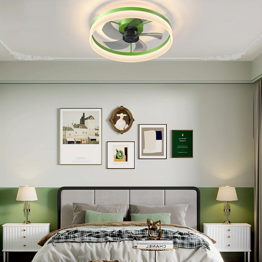 15 in. Green LED Ceiling Fan with Remote, Modern Dimmable Ceiling Fan for Bedroom-ErisView