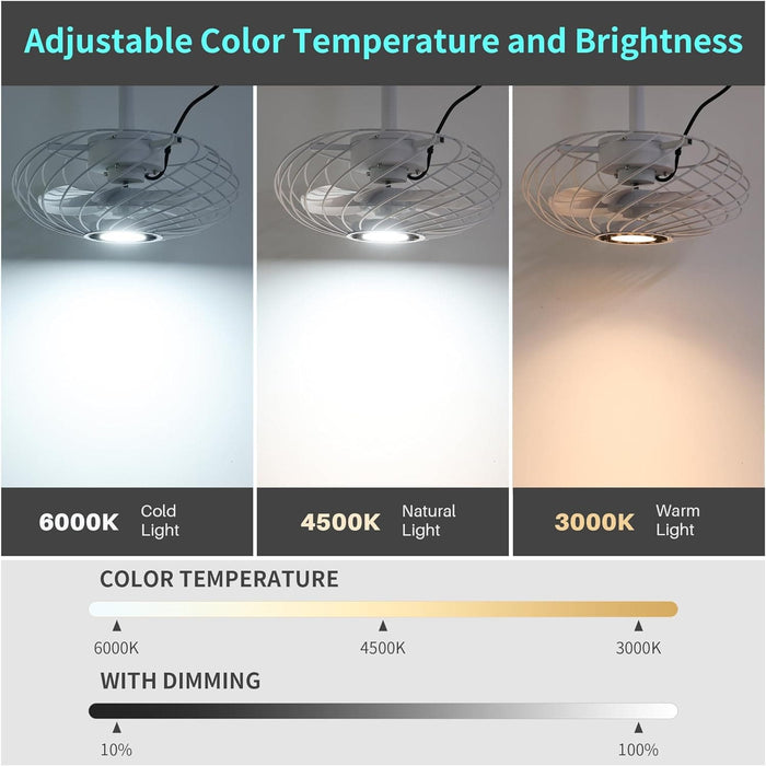 15 in. Outdoor Ceiling Fan with Light, White Waterproof Gazebo Fan with Light Remote, Dimmable LED Hanging Caged Ceiling Fan Light Fixture, Pergola Fan -2-ErisView