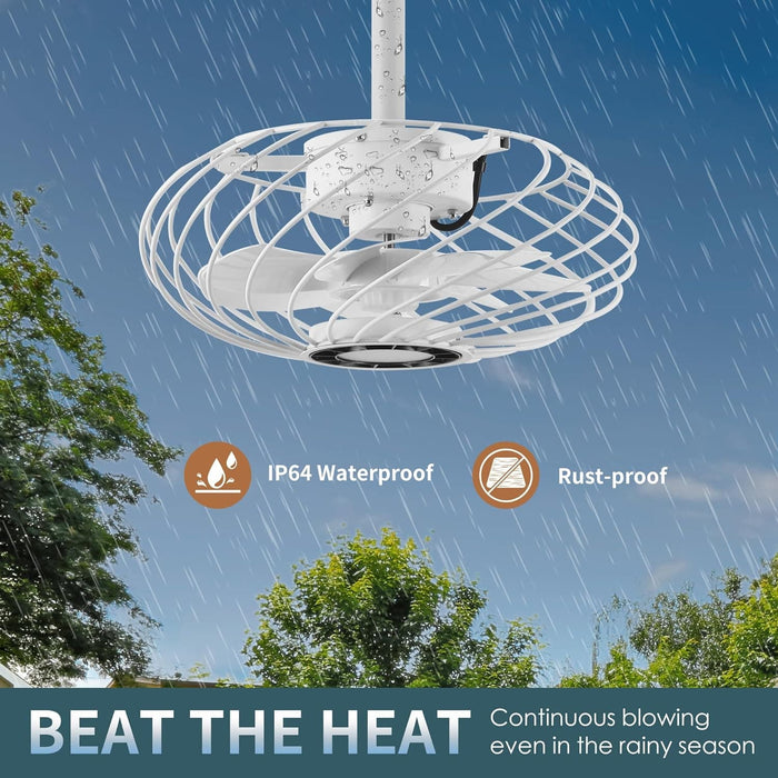 15 in. Outdoor Ceiling Fan with Light, White Waterproof Gazebo Fan with Light Remote, Dimmable LED Hanging Caged Ceiling Fan Light Fixture, Pergola Fan -3-ErisView