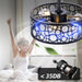 15 in. White Round Caged Ceiling Fan with Lights and Remote, Small Retro Farmhouse Flush Mount Bladeless Ceiling Fan Light Fixture for Bedroom Kitchen-15-ErisView