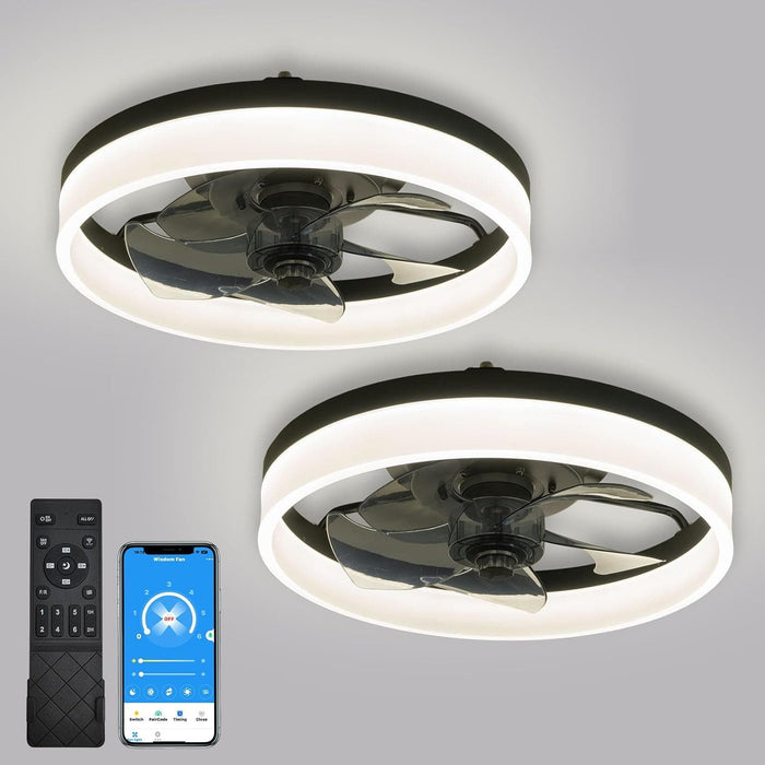 15.7 in. Low Profile Flush Mount Ceiling Fan with Remote, Black Bedroom Ceiling Fans with Lights, Bladeless Modern Ceiling Fan, Living Room Fan-10-ErisView