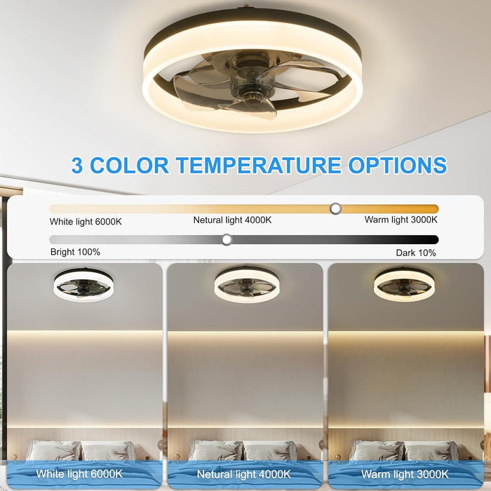 15.7 in. Low Profile Flush Mount Ceiling Fan with Remote, Black Bedroom Ceiling Fans with Lights, Bladeless Modern Ceiling Fan, Living Room Fan-11-ErisView