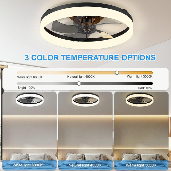 15.7 in. Low Profile Flush Mount Ceiling Fan with Remote, Black Bedroom Ceiling Fans with Lights, Bladeless Modern Ceiling Fan, Living Room Fan-13-ErisView
