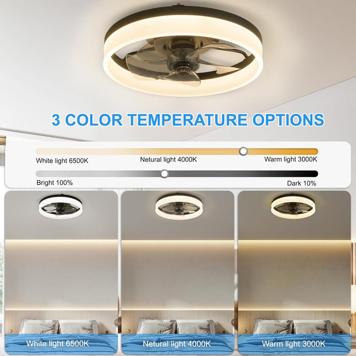 15.7 in. Low Profile Flush Mount Ceiling Fan with Remote, Black Bedroom Ceiling Fans with Lights, Bladeless Modern Ceiling Fan, Living Room Fan-2-ErisView