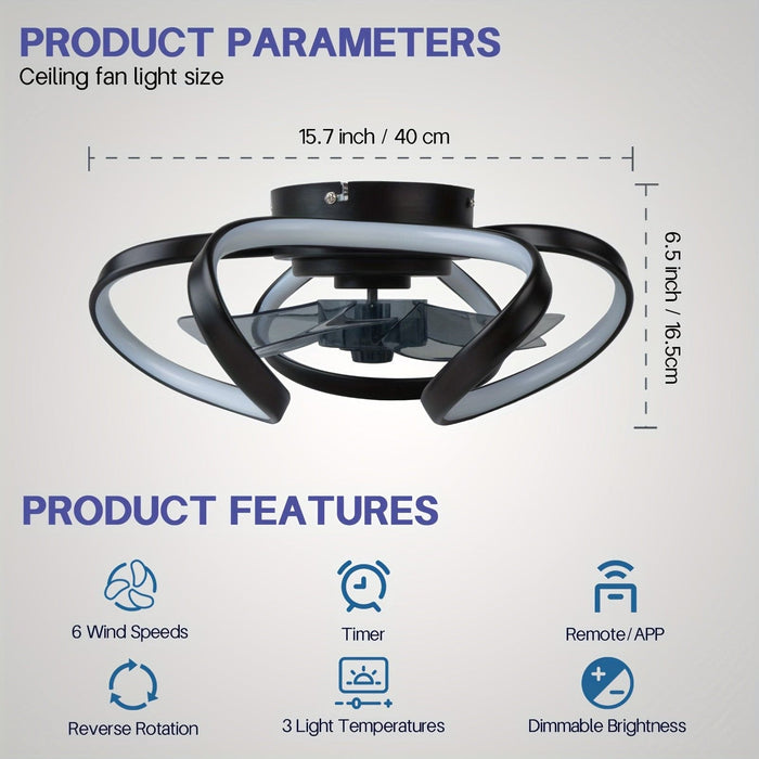 15.7 in. Smart Geometric Bladeless Ceiling Fan with Light and Remote Control, Dimmable LED Ceiling Fan for Kitchen Bedroom Living Room-ErisView