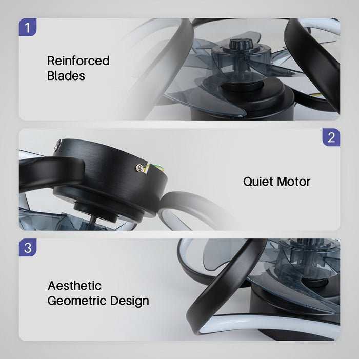 15.7 in. Smart Geometric Bladeless Ceiling Fan with Light and Remote Control, Dimmable LED Ceiling Fan for Kitchen Bedroom Living Room-ErisView