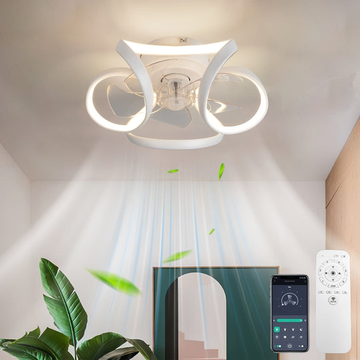 15.7 in. Smart Geometric Bladeless Ceiling Fan with Light and Remote Control, Dimmable LED Ceiling Fan for Kitchen Bedroom Living Room-White-ErisView