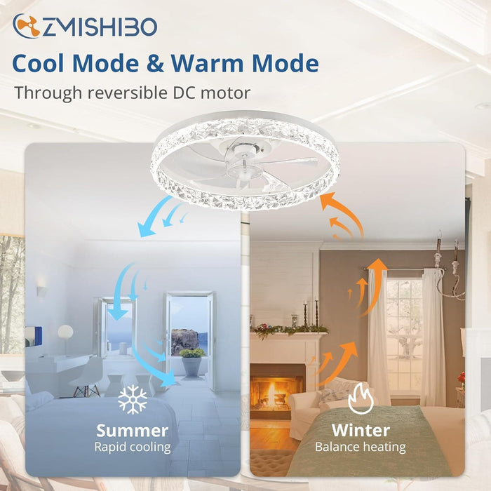 15.7 in. White Small Ceiling Fan with Low Profile Light and Remote, Flush Mount Reversible Dimmable Noiseless Ceiling Fan for Bedroom-12-ErisView