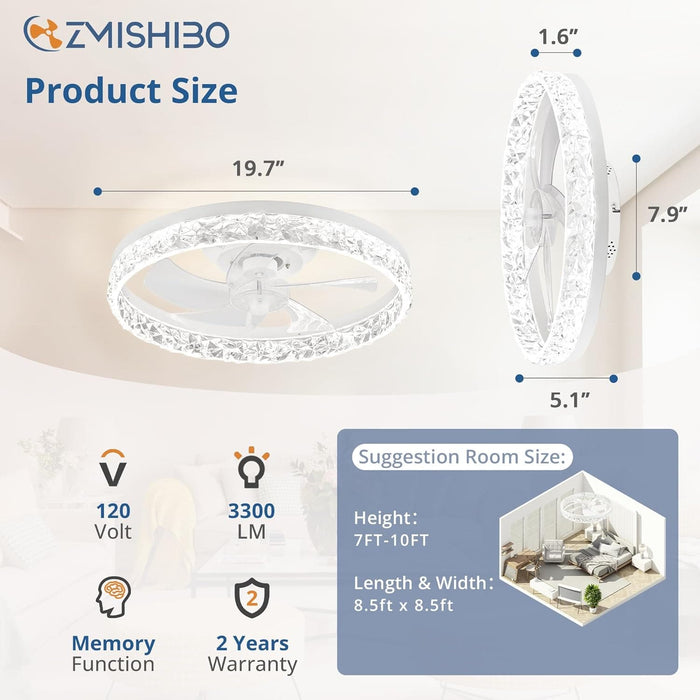 15.7 in. White Small Ceiling Fan with Low Profile Light and Remote, Flush Mount Reversible Dimmable Noiseless Ceiling Fan for Bedroom-13-ErisView