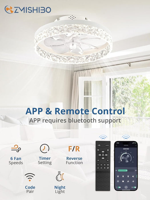 15.7 in. White Small Ceiling Fan with Low Profile Light and Remote, Flush Mount Reversible Dimmable Noiseless Ceiling Fan for Bedroom-2-ErisView