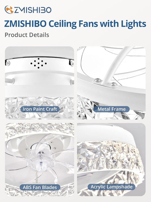 15.7 in. White Small Ceiling Fan with Low Profile Light and Remote, Flush Mount Reversible Dimmable Noiseless Ceiling Fan for Bedroom-4-ErisView