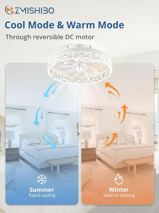 15.7 in. White Small Ceiling Fan with Low Profile Light and Remote, Flush Mount Reversible Dimmable Noiseless Ceiling Fan for Bedroom-6-ErisView