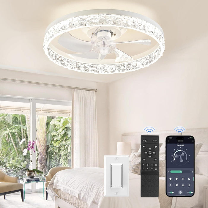 15.7 in. White Small Ceiling Fan with Low Profile Light and Remote, Flush Mount Reversible Dimmable Noiseless Ceiling Fan for Bedroom-7-ErisView