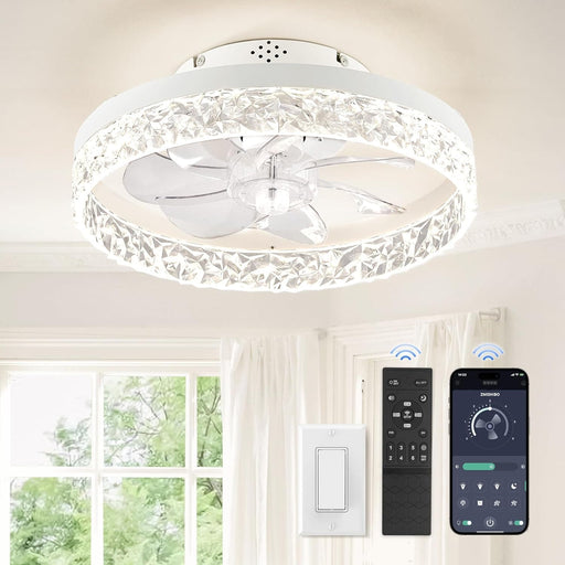15.7 in. White Small Ceiling Fan with Low Profile Light and Remote, Flush Mount Reversible Dimmable Noiseless Ceiling Fan for Bedroom-1-ErisView