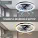16 in. Black Low Profile Ceiling Fan and Light Remote, Small Modern Flush Mount Bladeless Ceiling Fan, Round Dimmable Reversible Ceiling Fan for Bedroom-6-ErisView