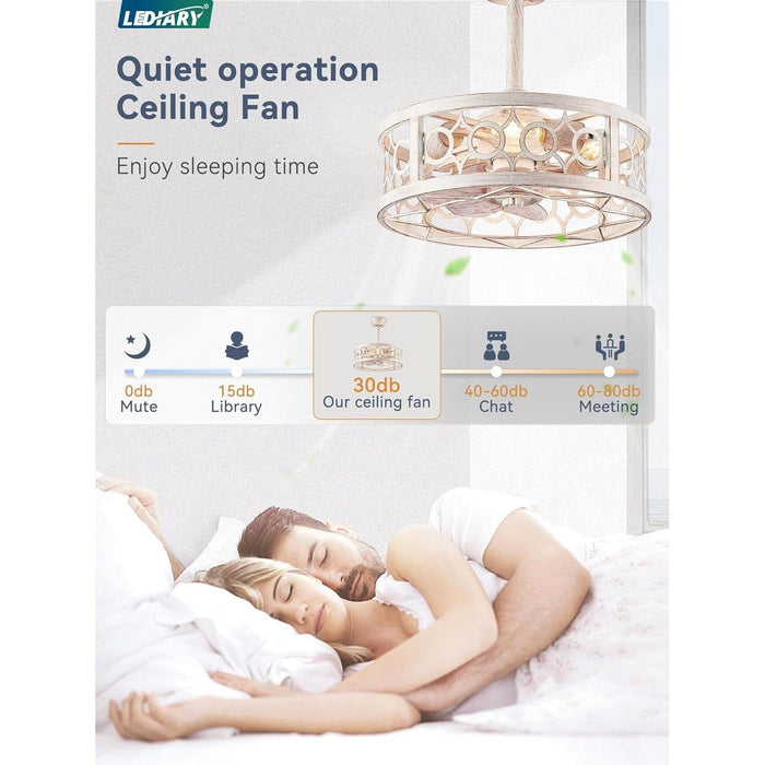 16 in. Small Caged Fandelier Ceiling Fan with Light and Remote, Kitchen Living Room, Farmhouse Low Profile Ceiling Fan for Sloped Ceiling-2-ErisView