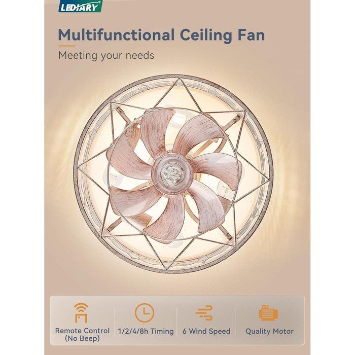 16 in. Small Caged Fandelier Ceiling Fan with Light and Remote, Kitchen Living Room, Farmhouse Low Profile Ceiling Fan for Sloped Ceiling-4-ErisView