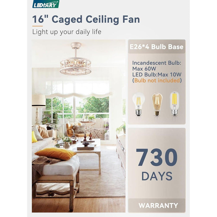 16 in. Small Caged Fandelier Ceiling Fan with Light and Remote, Kitchen Living Room, Farmhouse Low Profile Ceiling Fan for Sloped Ceiling-5-ErisView