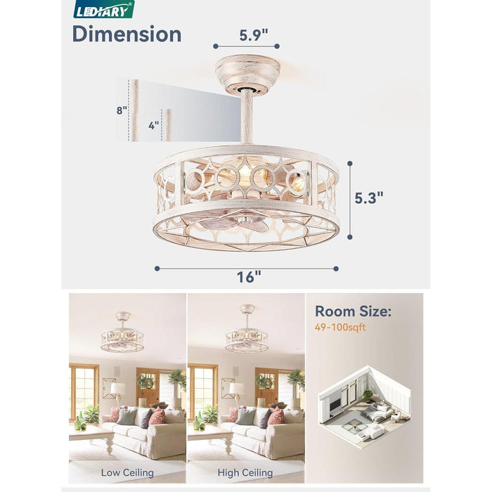 16 in. Small Caged Fandelier Ceiling Fan with Light and Remote, Kitchen Living Room, Farmhouse Low Profile Ceiling Fan for Sloped Ceiling-6-ErisView