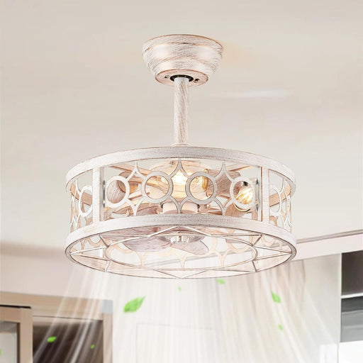 16 in. Small Caged Fandelier Ceiling Fan with Light and Remote, Kitchen Living Room, Farmhouse Low Profile Ceiling Fan for Sloped Ceiling-1-ErisView