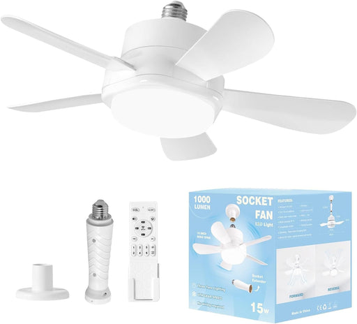 16 in. Socket Fan Light with Remote, Ceiling Fan with Lights, Kitchen Ceiling Fans, Garage Ceiling Fans, Bedroom Ceiling Fans-1-ErisView
