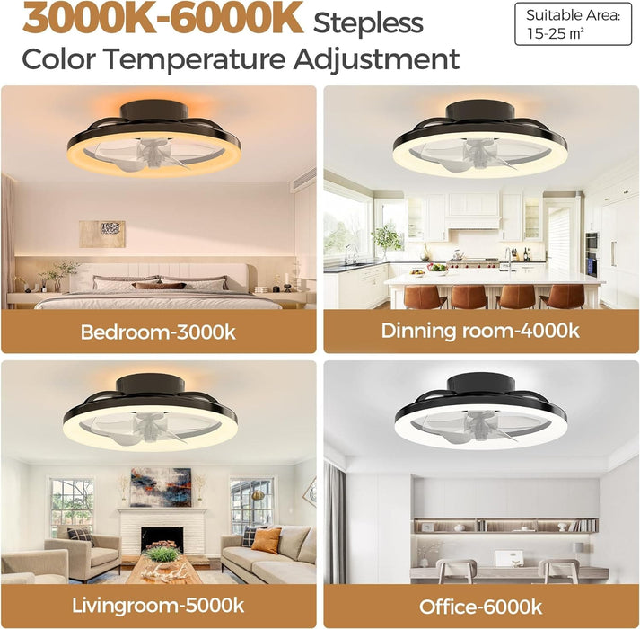 16 in. White Ceiling Fan, Bladeless Modern Ceiling Fans with Lights and Remote, Low Profile Fandelier Flush Mount and Light for Bedroom-11-ErisView