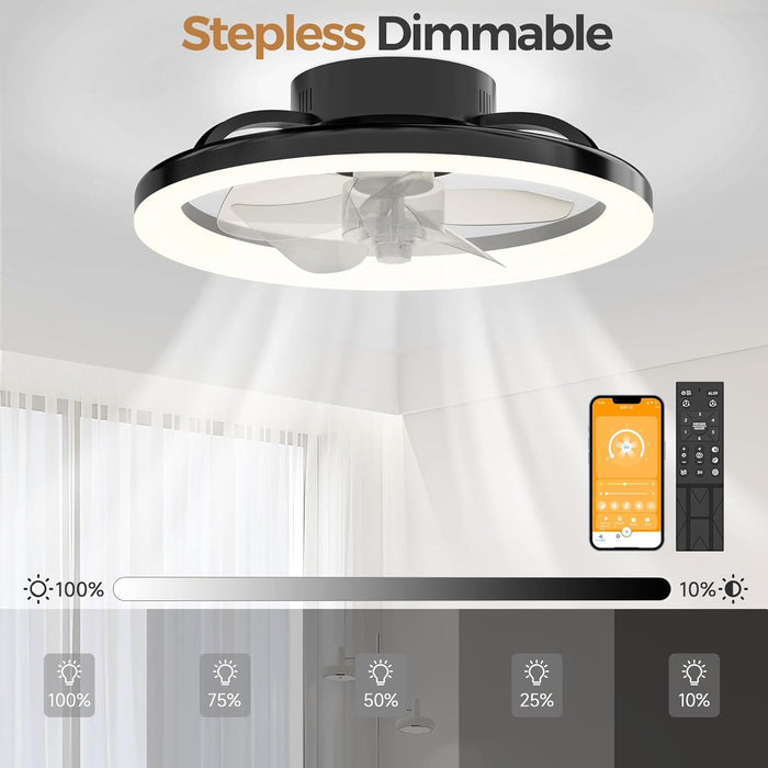 16 in. White Ceiling Fan, Bladeless Modern Ceiling Fans with Lights and Remote, Low Profile Fandelier Flush Mount and Light for Bedroom-12-ErisView
