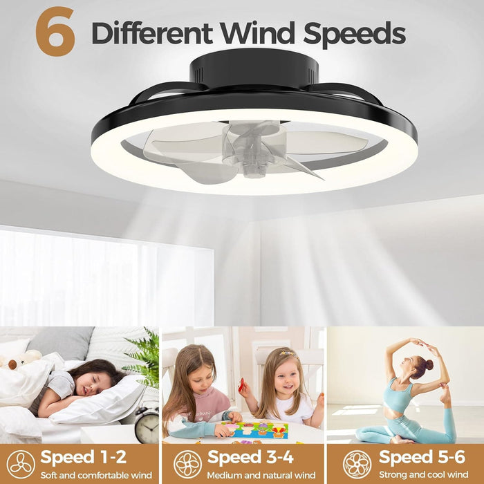 16 in. White Ceiling Fan, Bladeless Modern Ceiling Fans with Lights and Remote, Low Profile Fandelier Flush Mount and Light for Bedroom-13-ErisView