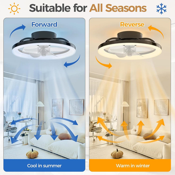 16 in. White Ceiling Fan, Bladeless Modern Ceiling Fans with Lights and Remote, Low Profile Fandelier Flush Mount and Light for Bedroom-14-ErisView